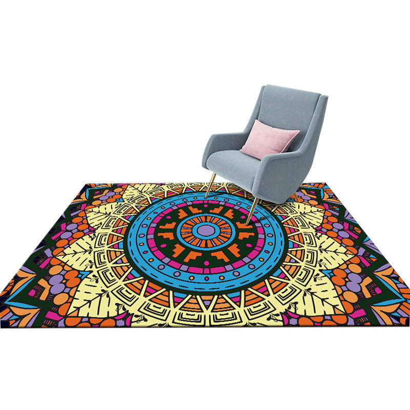 Colorida Mandala Rug Multicolor Moroccan Área de la alfombra Polyéster Manchas Resistentes a las mascotas Alfombra antideslizante para el hogar para el hogar