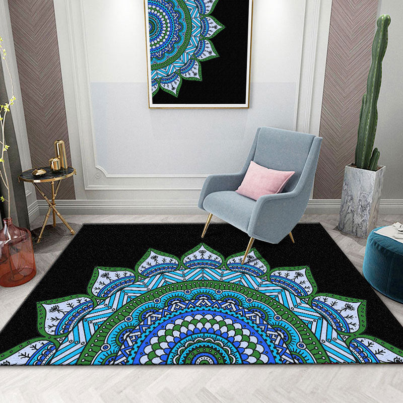 Colorful Mandala Rug Multicolor Moroccan Area Carpet Polyester Stain Resistant Pet Friendly Anti-Slip Rug for Home