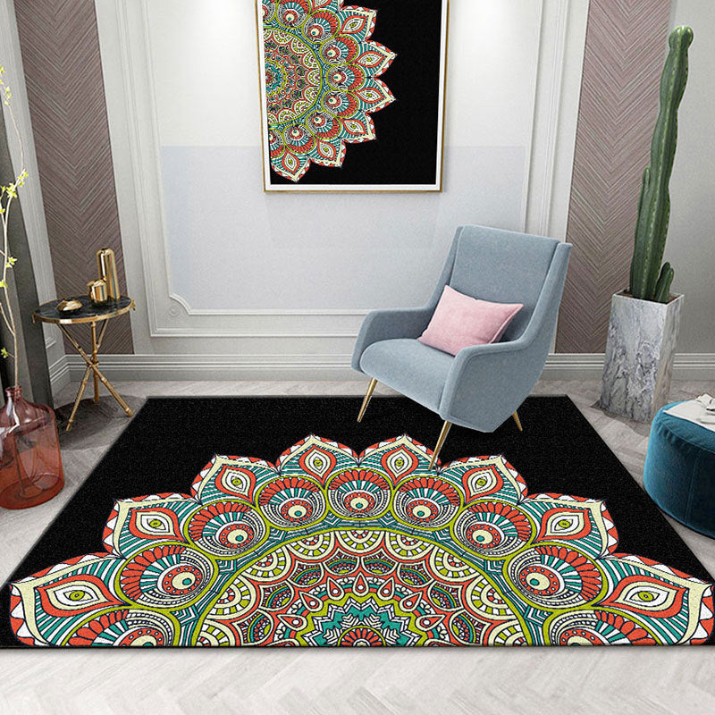 Colorful Mandala Rug Multicolor Moroccan Area Carpet Polyester Stain Resistant Pet Friendly Anti-Slip Rug for Home