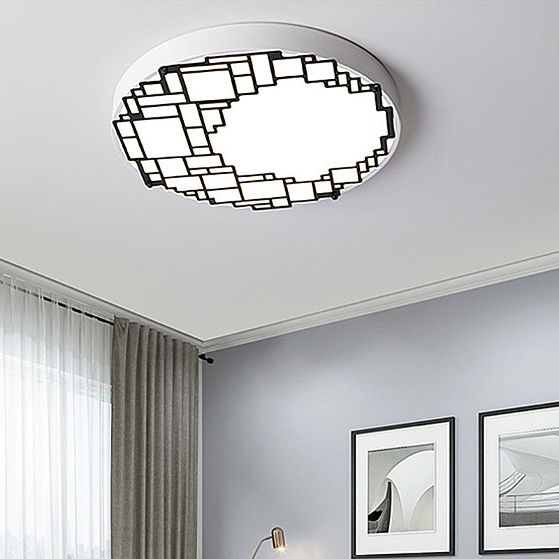 LED Round Flush Mount 16 "/19.5" W Simple Metallic Bedroom Ceiling Mount Light Fixture with Wall Pattern, White Light