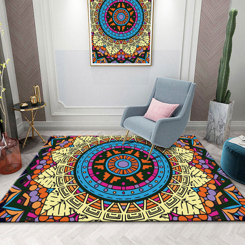 Colorida Mandala Rug Multicolor Moroccan Área de la alfombra Polyéster Manchas Resistentes a las mascotas Alfombra antideslizante para el hogar para el hogar