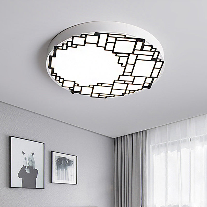 LED Round Flush Mount 16 "/19.5" W Simple Metallic Bedroom Ceiling Mount Light Fixture with Wall Pattern, White Light