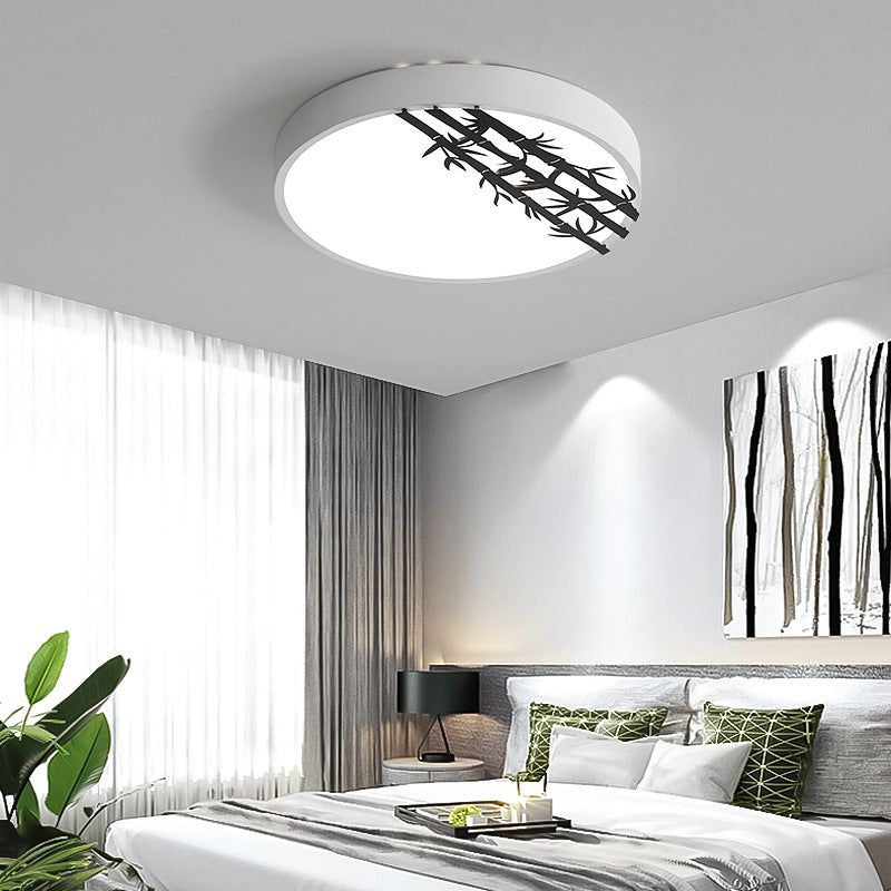 Modern 16"/19.5" Dia LED Flush Light Fixture Iron Round Ceiling Flush Mount with Bamboo Pattern for Bedroom, White Light