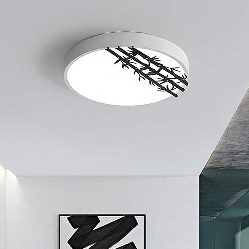 Moderne 16"/19,5" dia LED-inbouwlamp ijzer rond plafond inbouw met bamboepatroon voor slaapkamer, wit licht