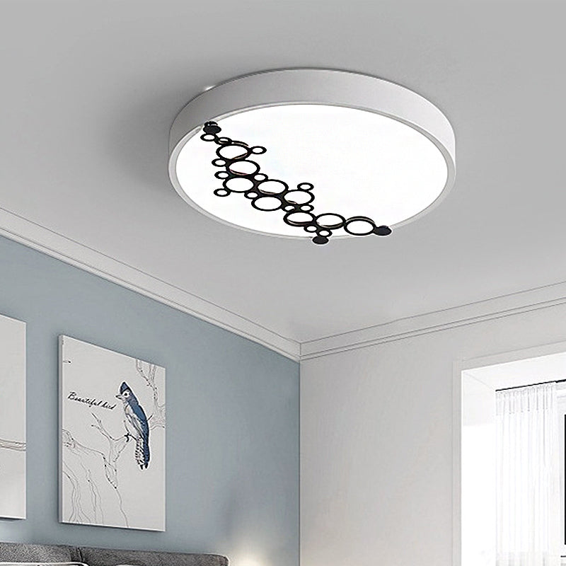 Round/Square Bedroom Flush Light 16 "/19.5" Wide Simple Iron LED Flushmount with Bubble Pattern, White Light