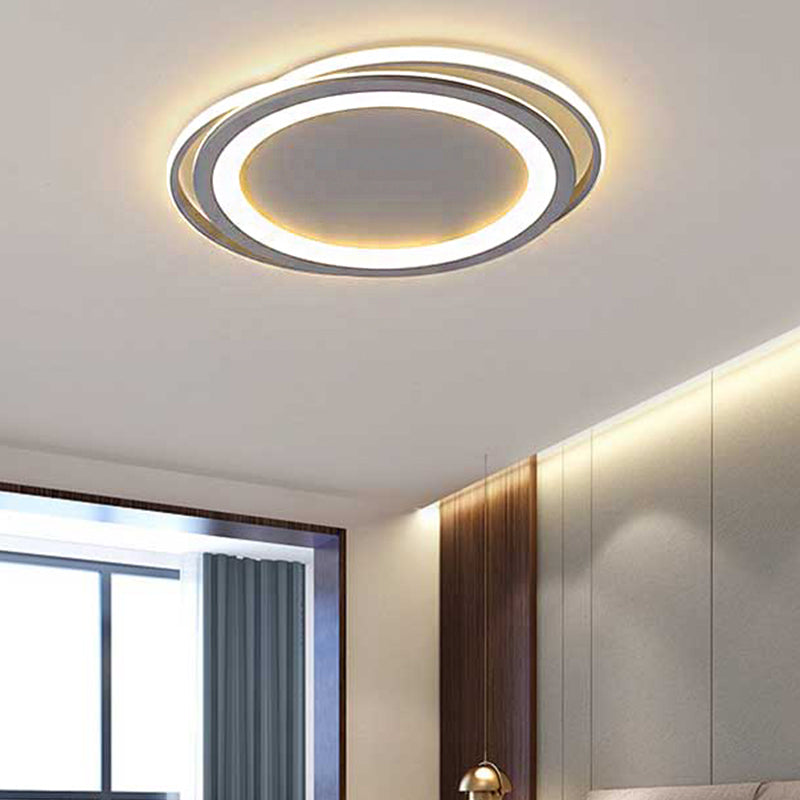 Ultra Thin Acrylic LED Flush Ceiling Light 16"/19.5" W Grey Bedroom Flush Mount Light Fixture in Warm/White Light