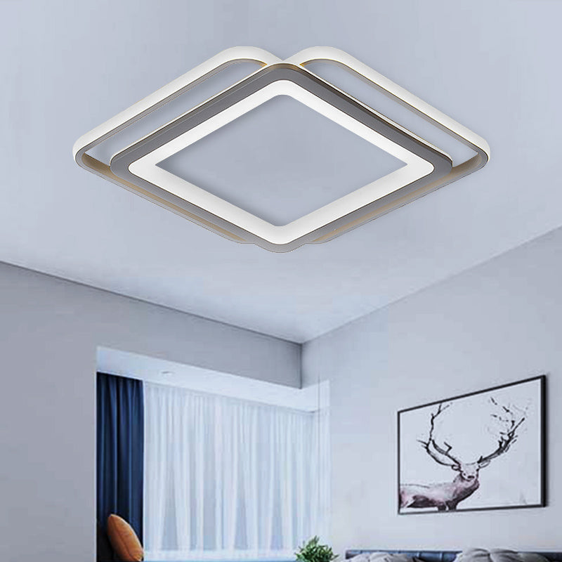 Ultraschlanke Schlafzimmer-Deckeneinbauleuchte aus Acryl, 16"/19,5"/35,5" breit, minimale LED-Deckenleuchte in Grau, warmweißes Licht