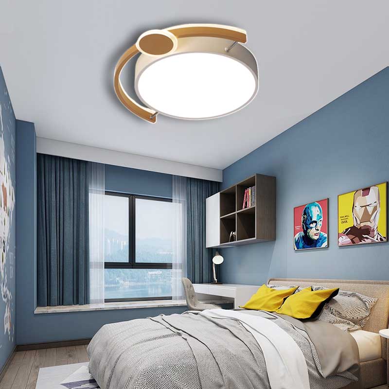 16"/19.5" Wide Round LED Flush Ceiling Light Simple Metallic Black/Gold Bedroom Ceiling Light Fixture, White Light