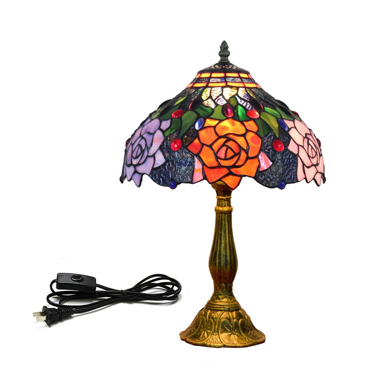 1 Head Table Lamp Decorative Dome Shade Stained Glass Nightstand Light for Living Room