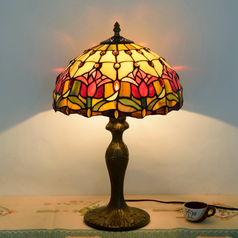 1 Head Table Lamp Decorative Dome Shade Stained Glass Nightstand Light for Living Room