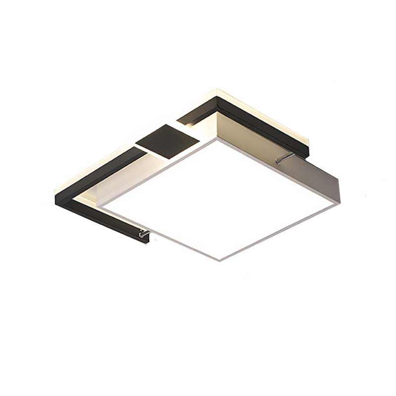 Black/Gold Cuboid LED Flush Mount Lamp Modernist 16"/19.5"/35.5" Wide Iron Ceiling Mounted Fixture for Living Room