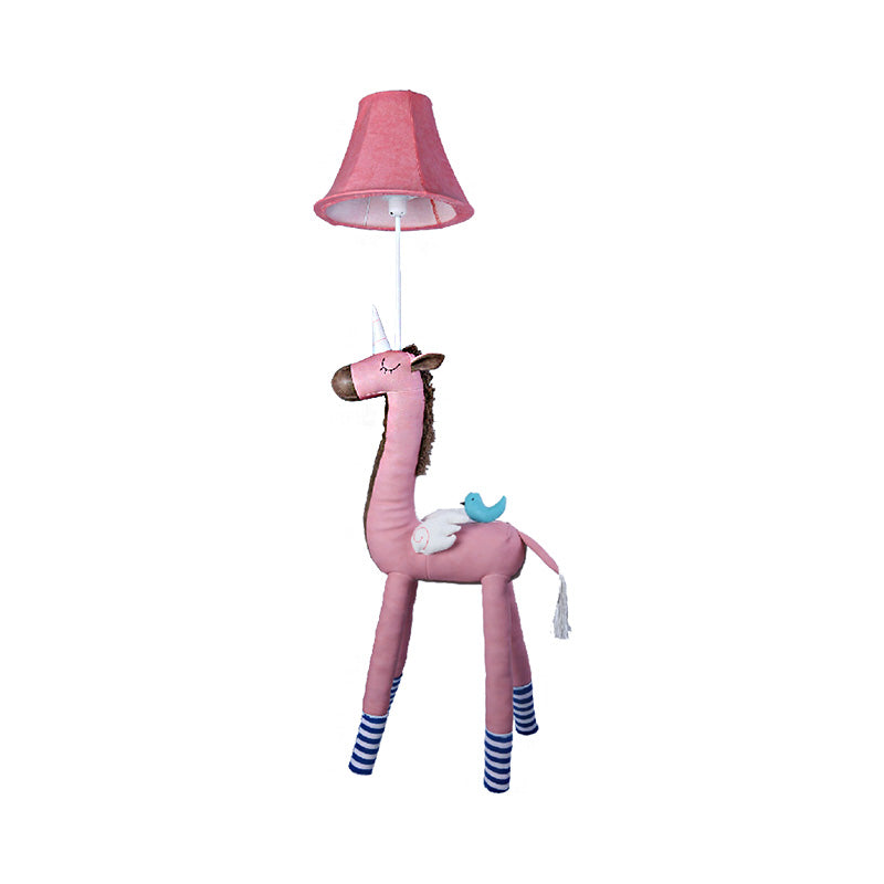 Bell Stoff Schatten stehende Lampe Kinder 1 Kopf Rosa/weißes Bodenlicht mit Einhorndekoration für Kinderzimmer