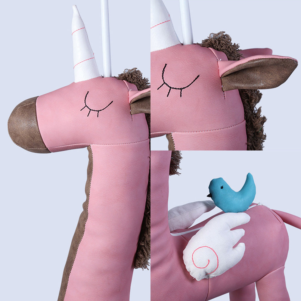 Lámpara de pie de tela Bell Niños 1 cabeza Rosa/blanca Luz de piso con decoración de unicornio para la habitación de los niños