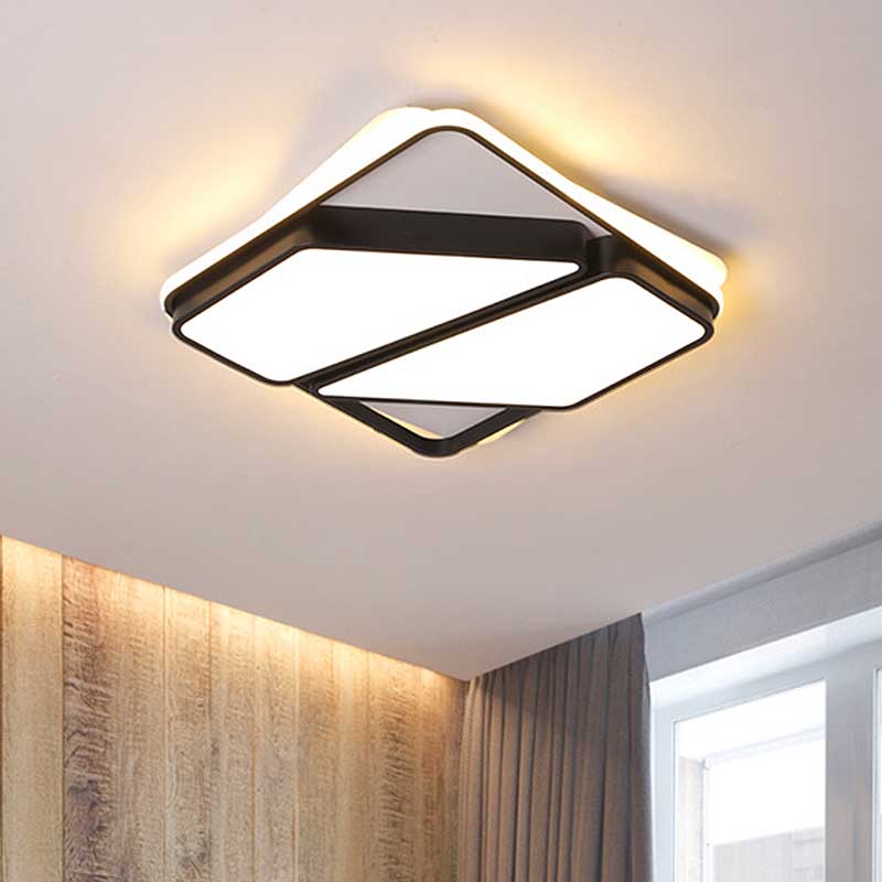 Living Room LED Splicing-Block Flush Ceiling Light Modern Metallic Black and White Ceiling Flush Mount, 16"/19.5"/35.5" Wide