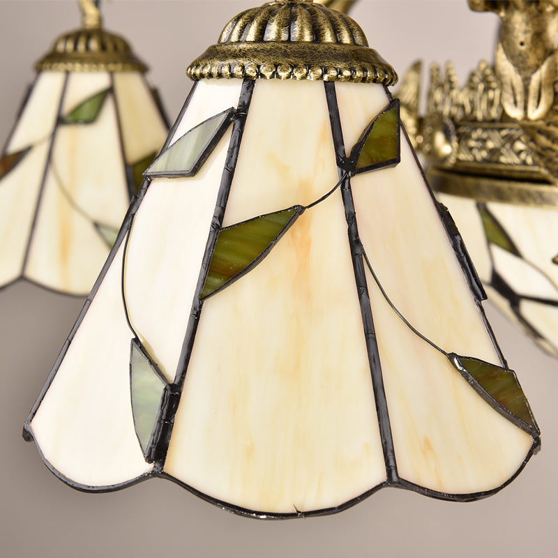 Bell Shade Chandelier Light Classic Hand Cut Glass Beige Pendant Light Fixture with Scalloped Edge