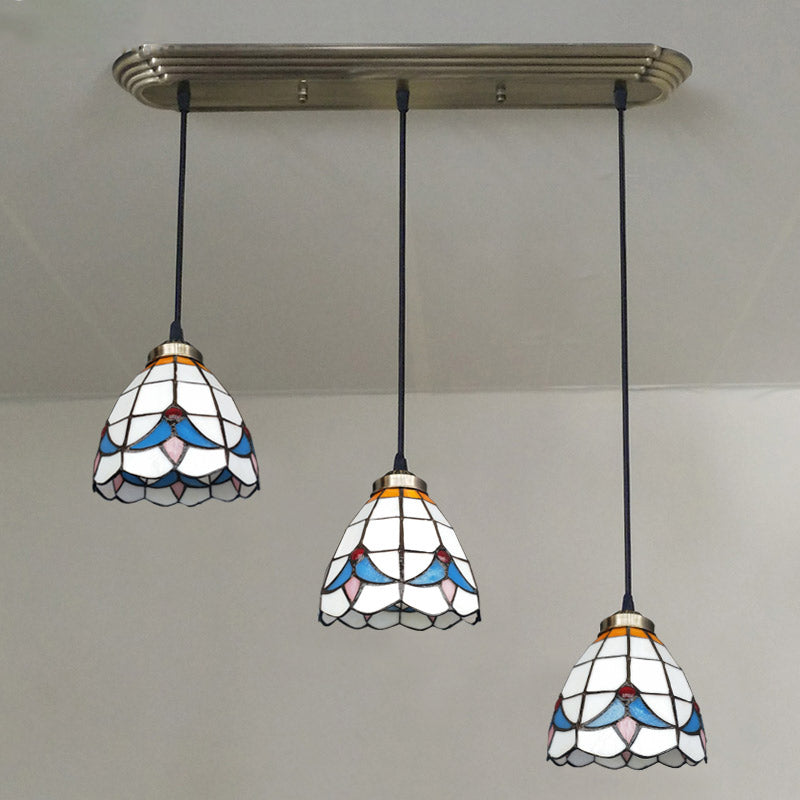 Gebrandschilderd glazen gearceerd hangend licht traditionele 3 koppen bronzen multi -light hanger