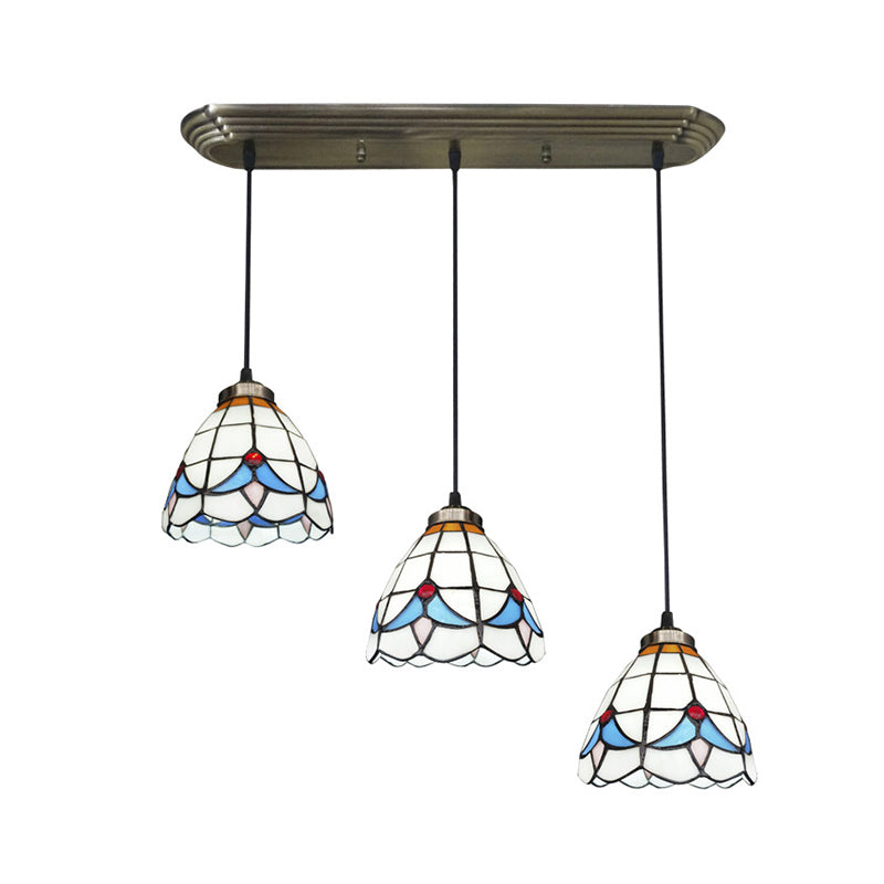 Verre tachée ombragée Lumière traditionnelle 3 têtes Bronze Multi Light Pendant