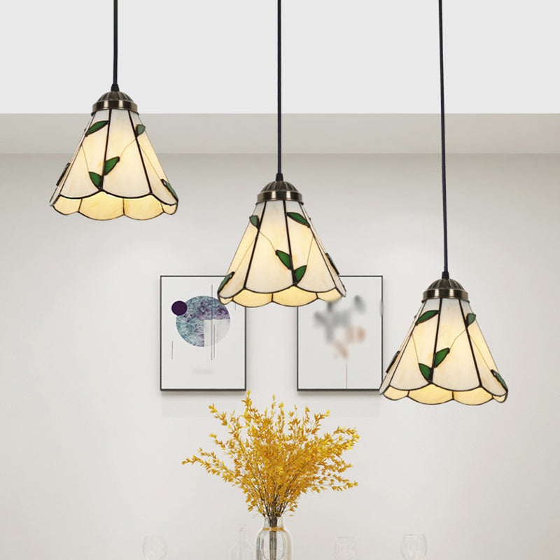 Gebrandschilderd glazen gearceerd hangend licht traditionele 3 koppen bronzen multi -light hanger