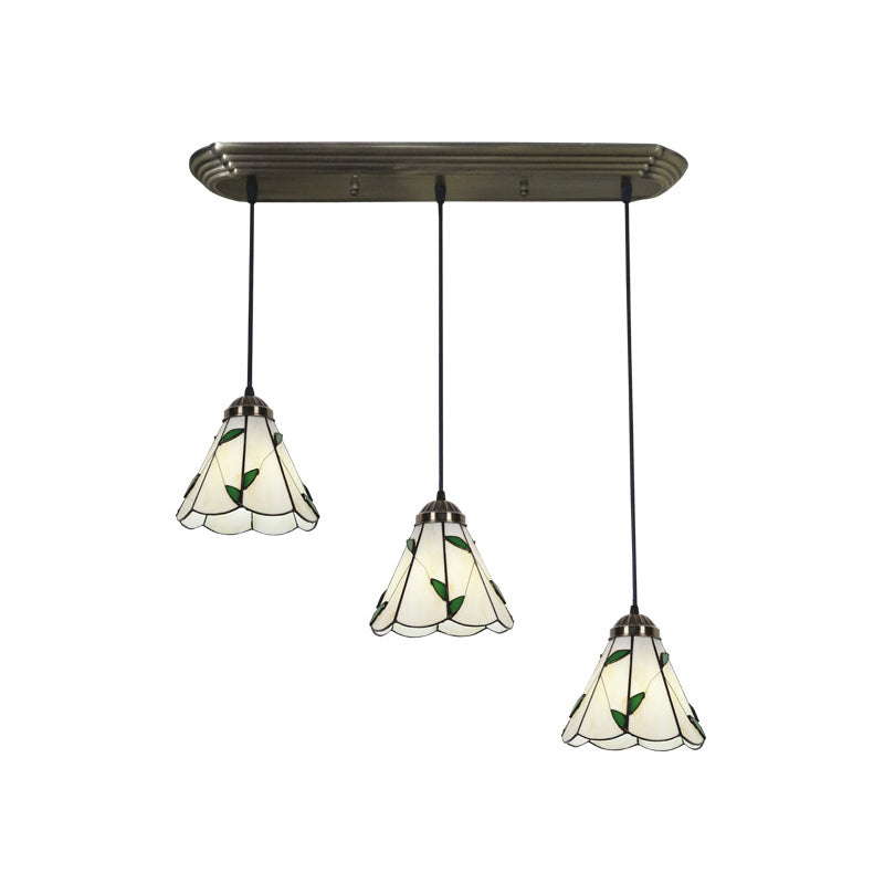 Verre tachée ombragée Lumière traditionnelle 3 têtes Bronze Multi Light Pendant