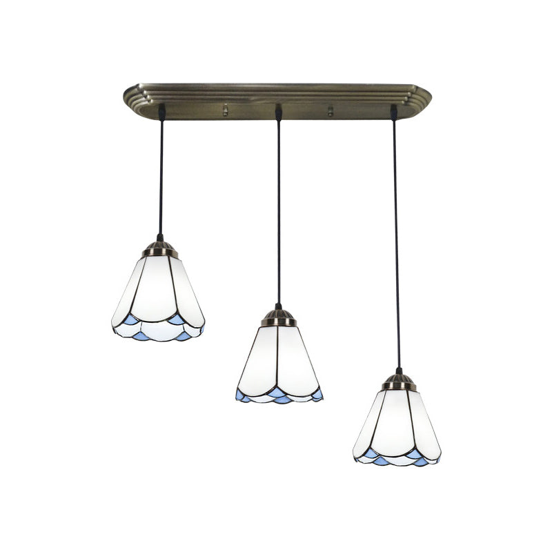 Buntglas schattiert hängende leichte traditionelle 3 Köpfe Bronze Multi -Light -Anhänger