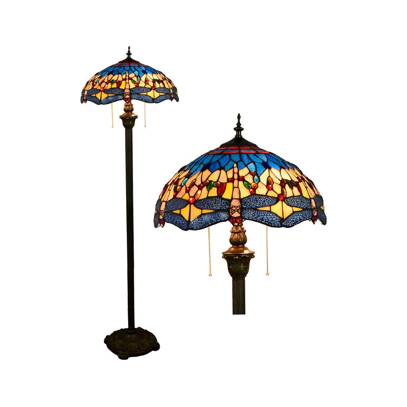 Tiffany Dome Shade Standing Light 2 Bollen handgemaakte glazen vloerlamp met trekketting