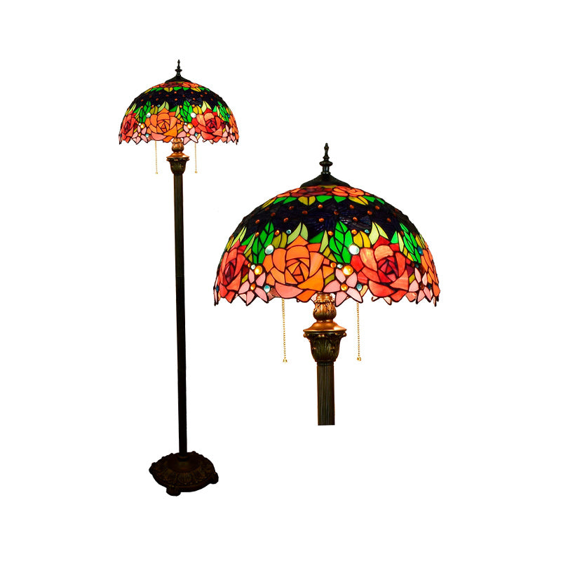 Tiffany Dome Shade Standing Light 2 Bollen handgemaakte glazen vloerlamp met trekketting