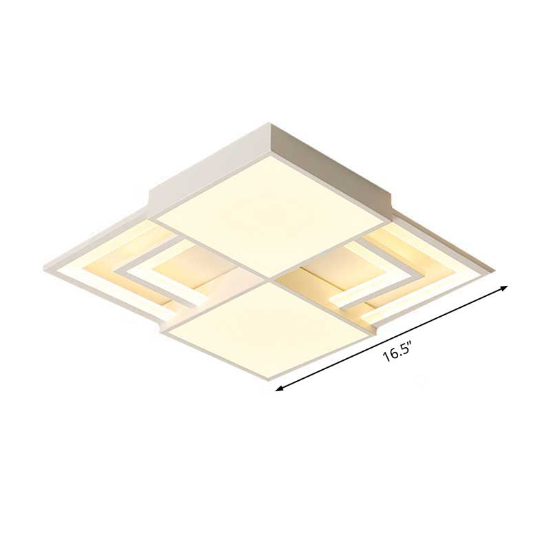 Witte Vierkante Acryl Plafond Flush Mount 16.5"/20.5" W Modernisme LED Plafond Lamp Fixture in Warm/Wit Licht