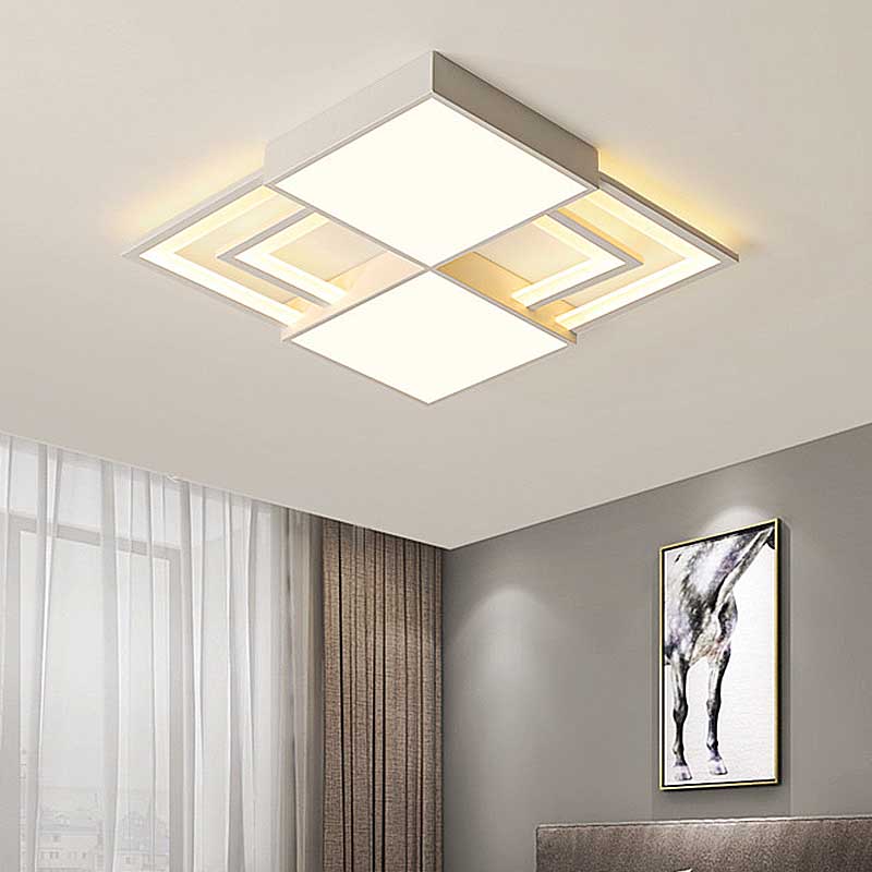 Witte Vierkante Acryl Plafond Flush Mount 16.5"/20.5" W Modernisme LED Plafond Lamp Fixture in Warm/Wit Licht