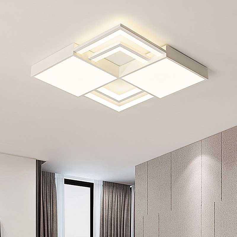 Witte Vierkante Acryl Plafond Flush Mount 16.5"/20.5" W Modernisme LED Plafond Lamp Fixture in Warm/Wit Licht