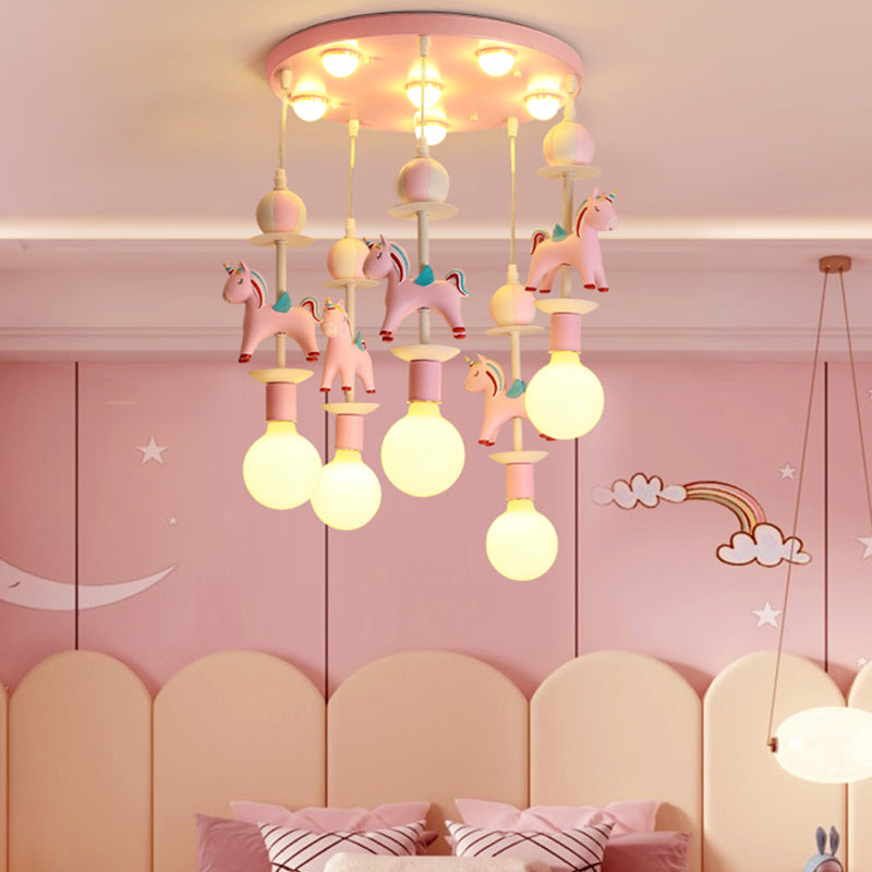 Rainbow Unicorn Nursery Pendant Ceiling Light Resin Kids Multi Lamp Pendant Light