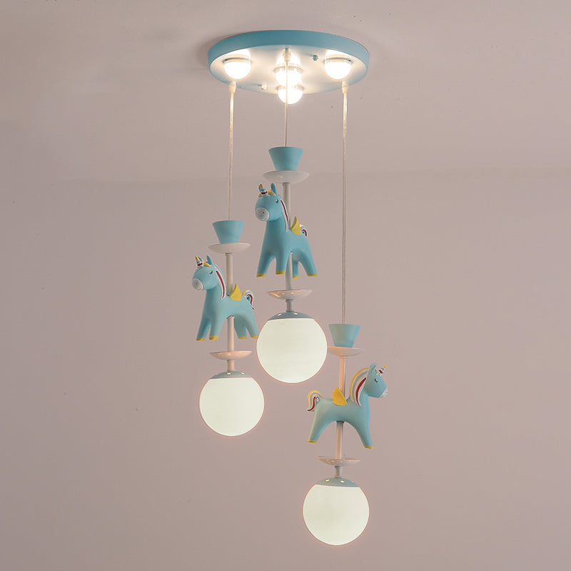 Merry-Go-Round Multi Ceiling Lamp Kids Metallic Nursery Suspension Light Fixture with Unicorn Decor