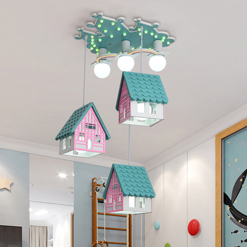 Casa in legno a forma di chiodo appeso in stile Kids Style 6 teste Multi Light Per la stanza dei bambini