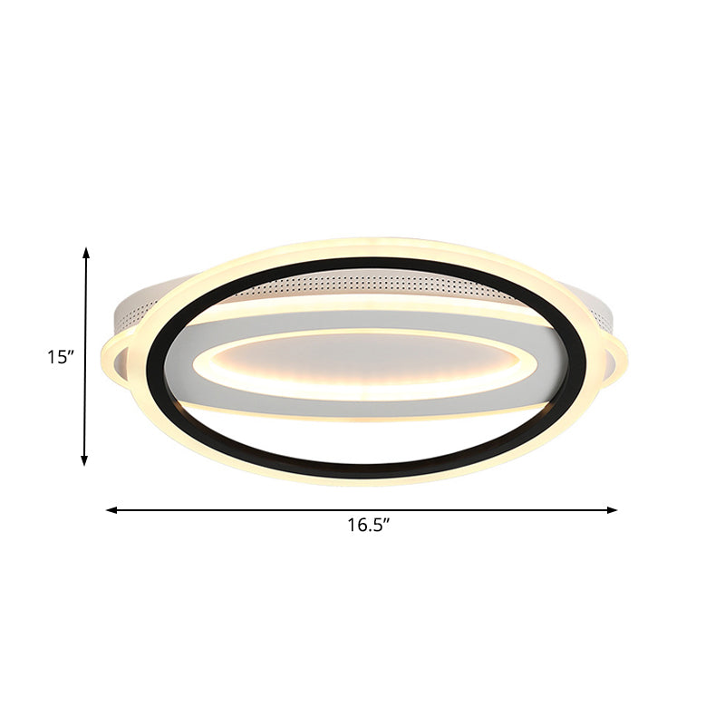 Eenvoudige ovale LED-plafondinbouw 16,5"/19,5"/23,5" breed zwart-wit acryl slaapkamer plafondlamp in warm/wit/natuurlijk licht