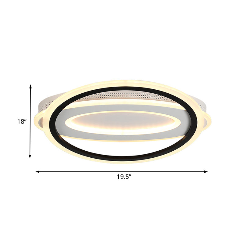 Plafonnier LED ovale simple, 16,5/19,5/23,5 pouces de large, en acrylique noir et blanc, pour chambre à coucher, lumière chaude/blanche/naturelle