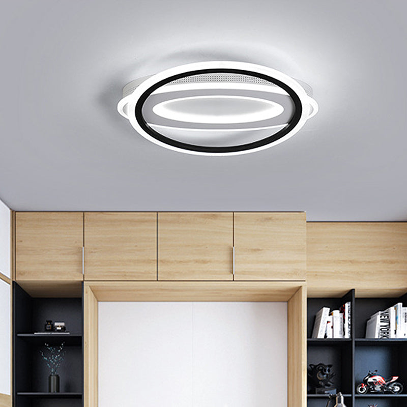 Plafonnier LED ovale simple, 16,5/19,5/23,5 pouces de large, en acrylique noir et blanc, pour chambre à coucher, lumière chaude/blanche/naturelle