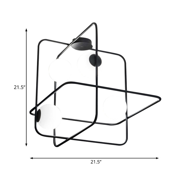 Lámpara de montaje de montura de color negro/blanco/dorado con techo de techo de vidrio blanco de 4 cabezas contemporáneas