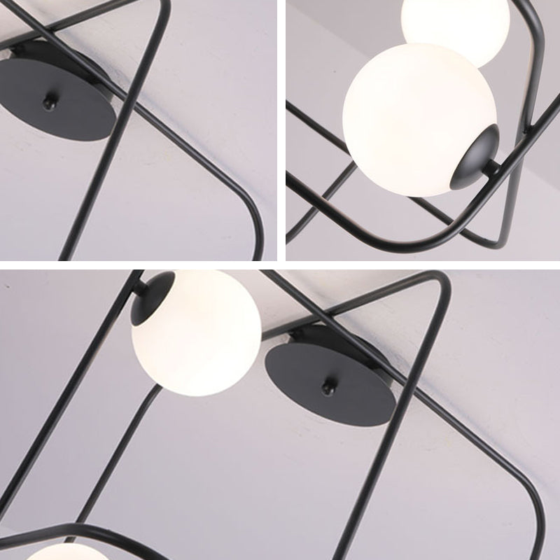 Lampada a filo a filo in traversa bianco/nero/oro contemporaneo a 4 teste in vetro bianco a soffitto montato