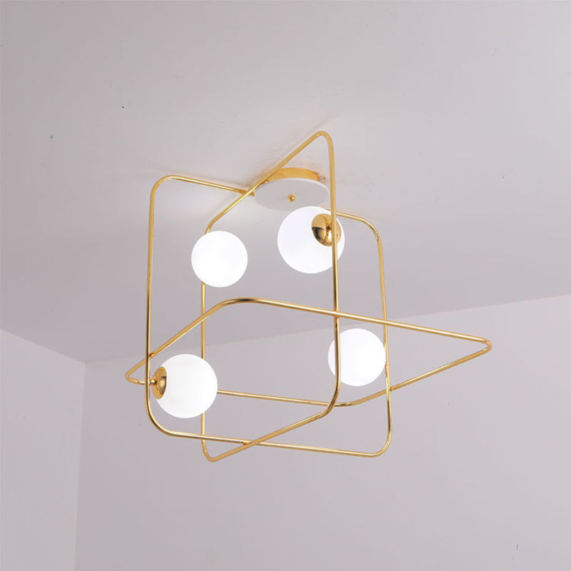 Schwarz/Weiß/Gold Traverse Flush Mount Lampe zeitgenössische 4-Kopf-matt weiße Glasdecke, montiert