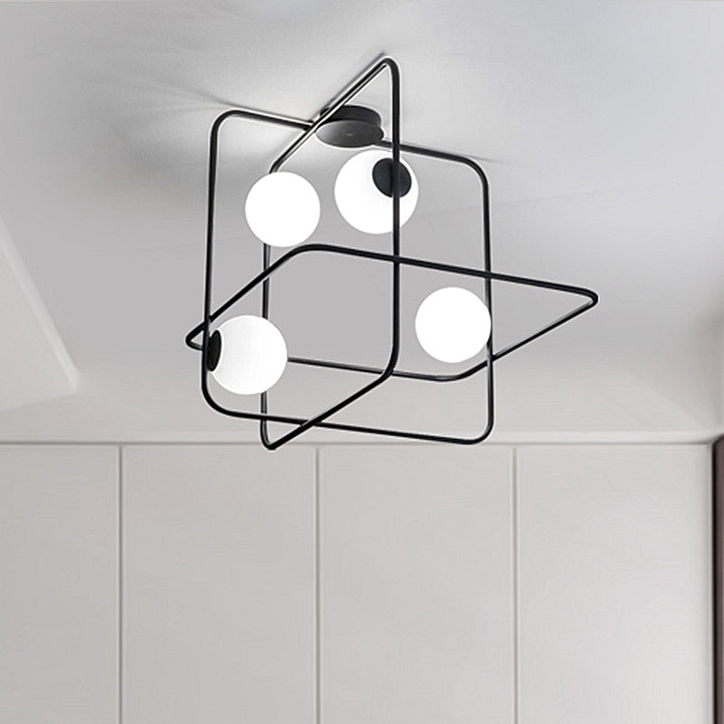 Schwarz/Weiß/Gold Traverse Flush Mount Lampe zeitgenössische 4-Kopf-matt weiße Glasdecke, montiert