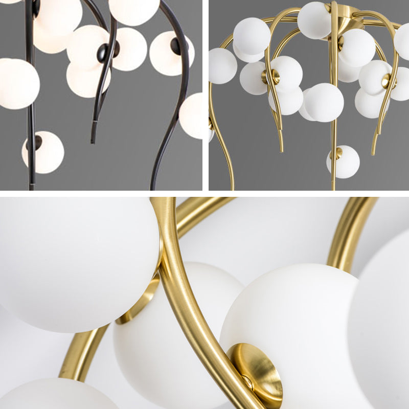 15/20 Lights Living Room Ceiling Flush Mount Globe Milk White Glass Black/Gold Flush Lamp with Weeping Branch Design