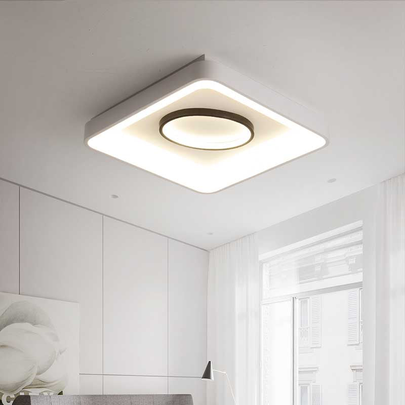 Bedroom Square/Rectangle and Oval Flush Mount Light 16"/19.5"/35.5" Wide Nordic Metal LED White Flush Lamp in Warm/White Light