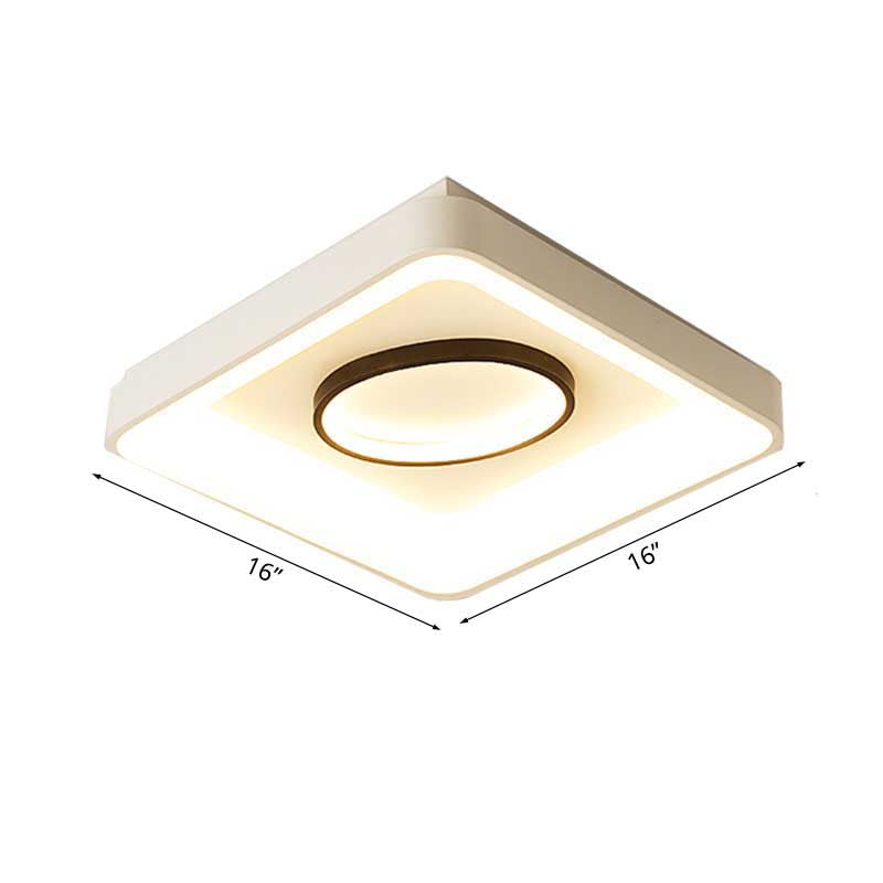 Bedroom Square/Rectangle and Oval Flush Mount Light 16"/19.5"/35.5" Wide Nordic Metal LED White Flush Lamp in Warm/White Light