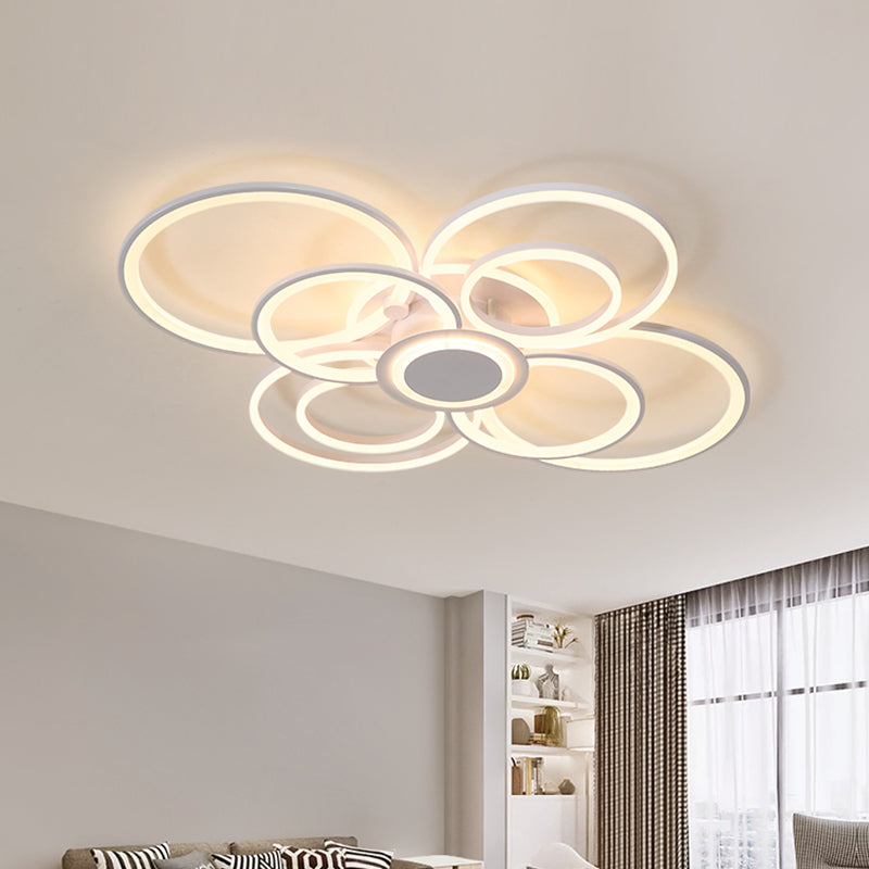 Modern Multi-Halo Ring Flush Ceiling Light  4/6/8 Lights Bedroom Flushmount with Acrylic Shade in Warm/White Light