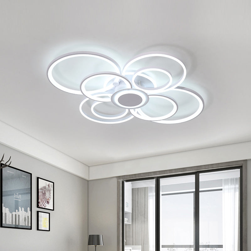 Modern Multi-Halo Ring Flush Ceiling Light  4/6/8 Lights Bedroom Flushmount with Acrylic Shade in Warm/White Light