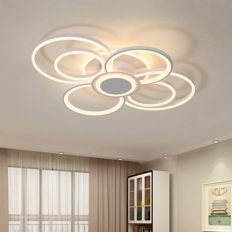 Modern Multi-Halo Ring Flush Ceiling Light  4/6/8 Lights Bedroom Flushmount with Acrylic Shade in Warm/White Light