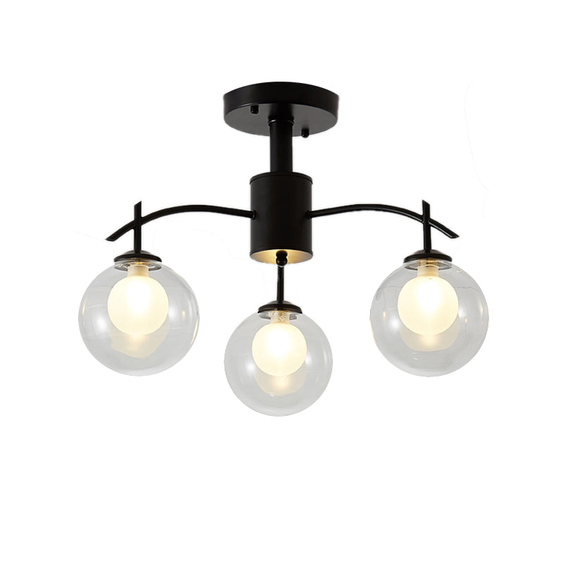 Clear Glass Ball Semi Flush Light Contemporary 3/5/6-Light Wohnzimmer Decke Flush Mount Kronleuchter in Schwarz