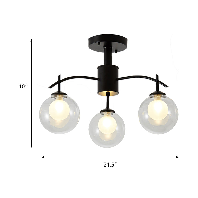 Clear Glass Ball Semi Flush Light Contemporary 3/5/6-Light Wohnzimmer Decke Flush Mount Kronleuchter in Schwarz