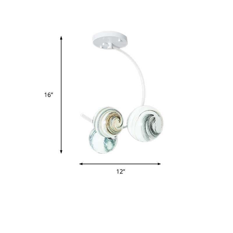 Lámpara de techo de bola Modernismo de vidrio soplado a mano 3/5 luces Semi Flush Mounting en negro/blanco