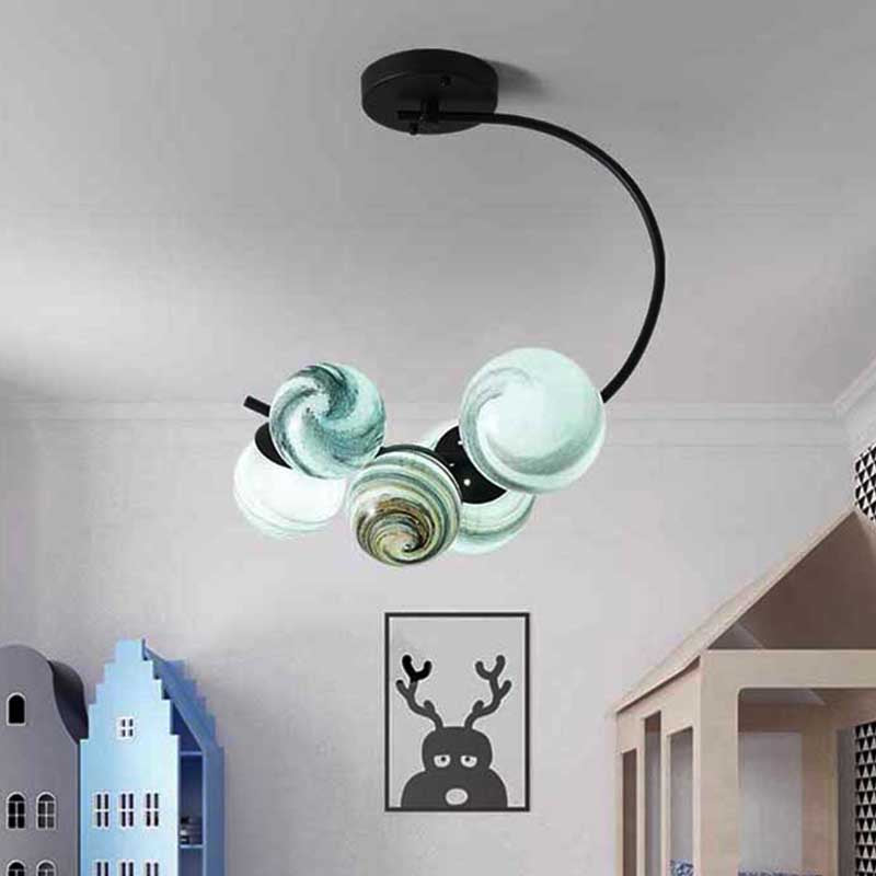 Ball Ceiling Lamp Modernism Hand Blown Glass 3/5 Lights Semi Flush Mount Lighting in Black/White