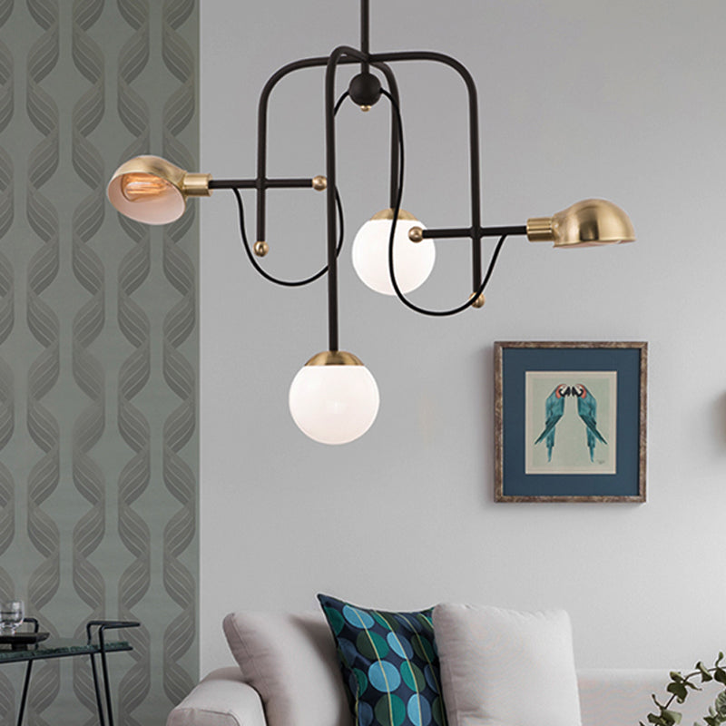 Branch Chandelier Modern Metallic 4-Light Black Pendant Light Fixture with Adjustable Hanging Rod